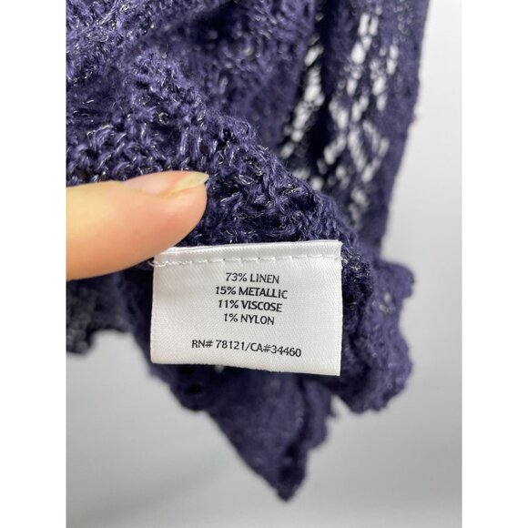 Eileen Fisher Open Knit Open Front Linen Metallic Longline Cardigan Womens Large - Picture 7 of 11